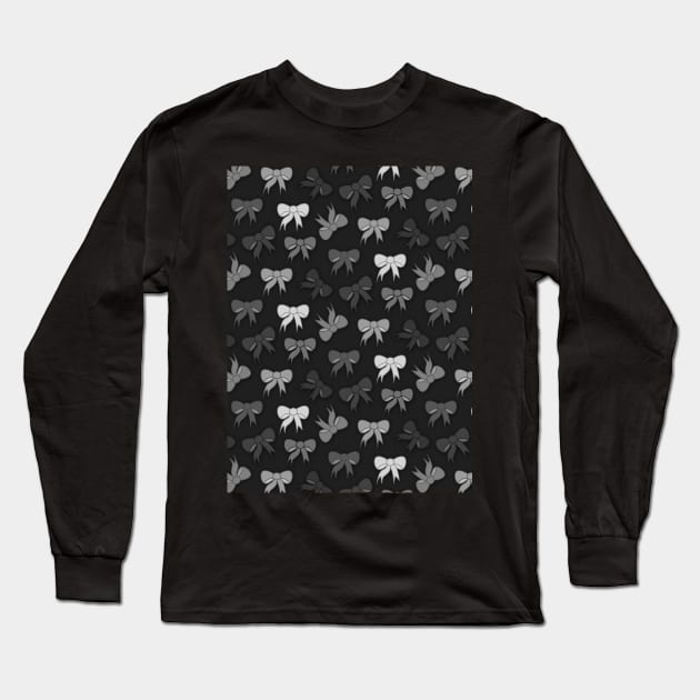 Bows in grey scale wallpaper Long Sleeve T-Shirt by Spinkly